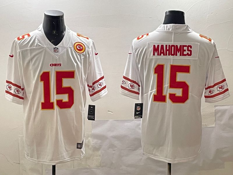 Men Kansas City Chiefs 15 Mahomes White 2025 Nike Vapor Limited NFL Jersey style 14